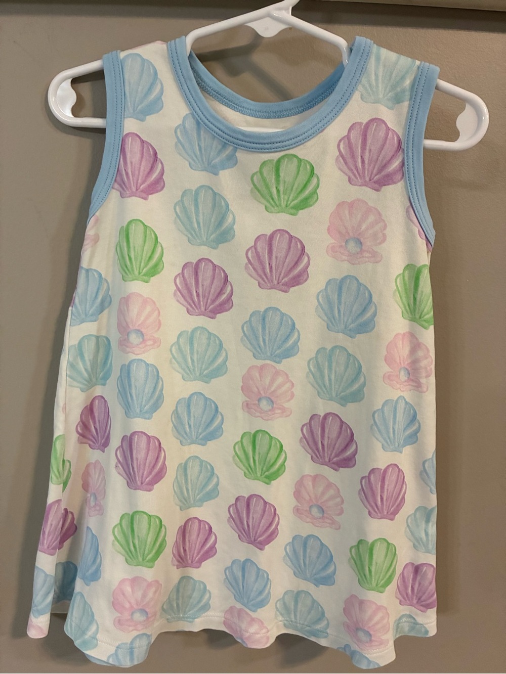 Girls' Pastel Seashell Tank Dress - Light Blue Trim